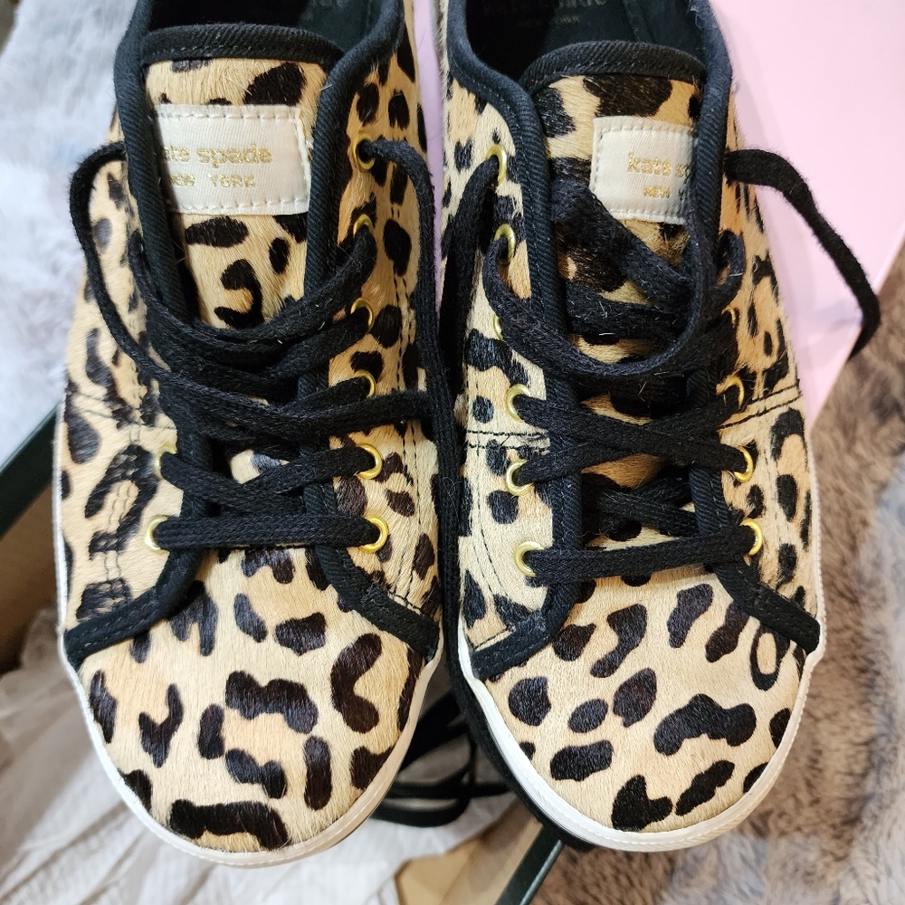 KEDS × KATE SPADE Leopard Cheetah Fur Sneaker Flat W/ Box Black Tan Womens 7.5